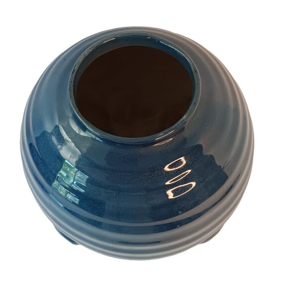 1930s Deep Blue Style Ribbed Geometric Design Art Deco Vase - Picture 14 of 14